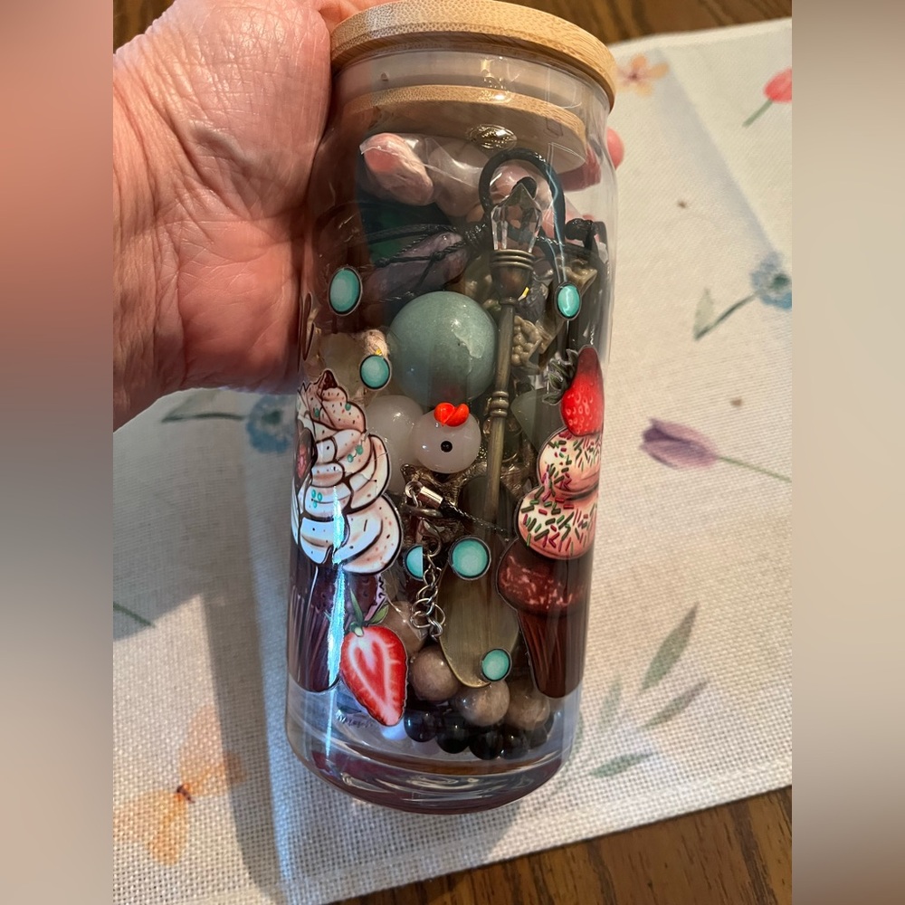 Glass with Crystals and Jewelry